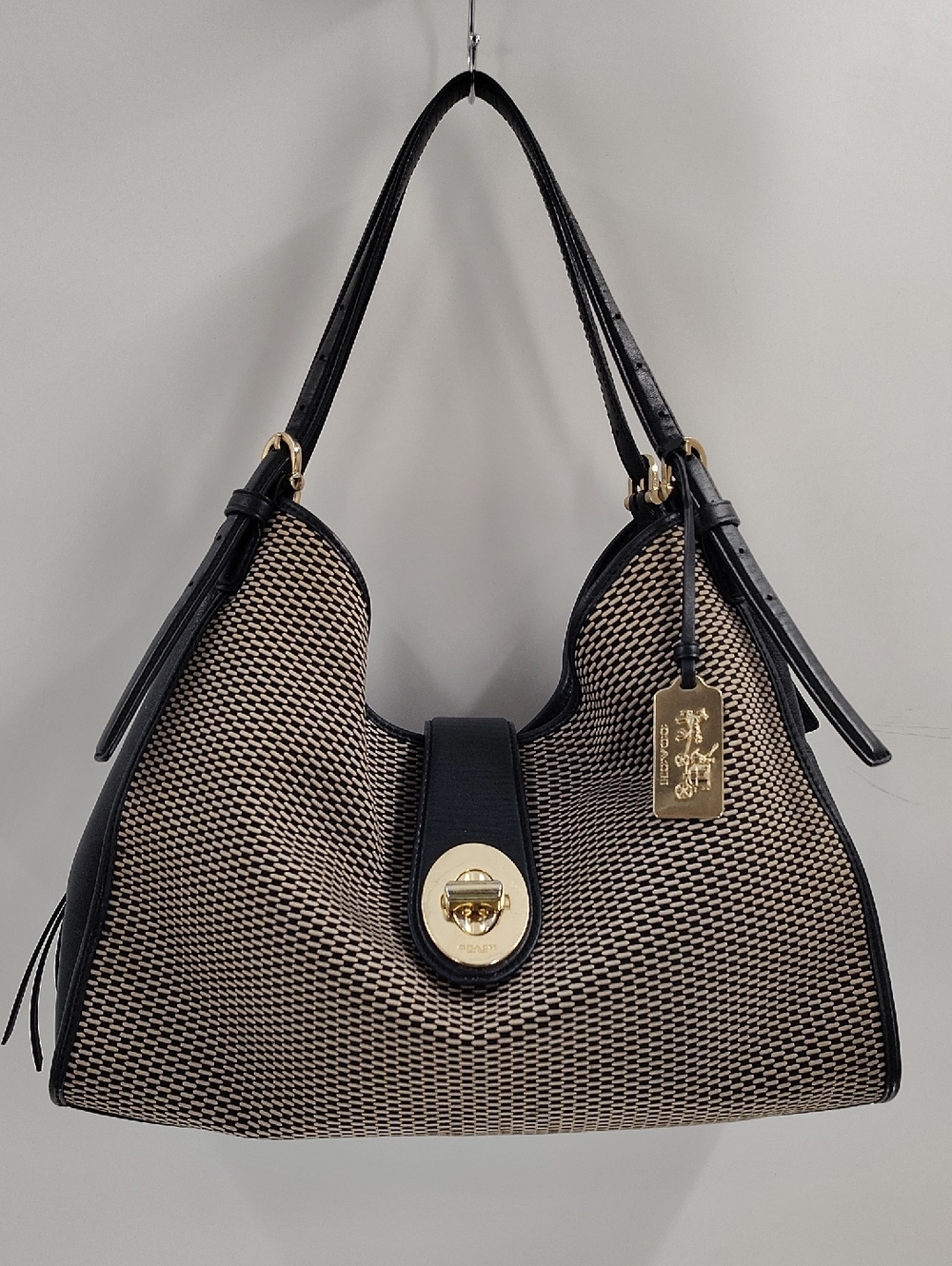 Coach Black and Beige Woven Shoulder Bag